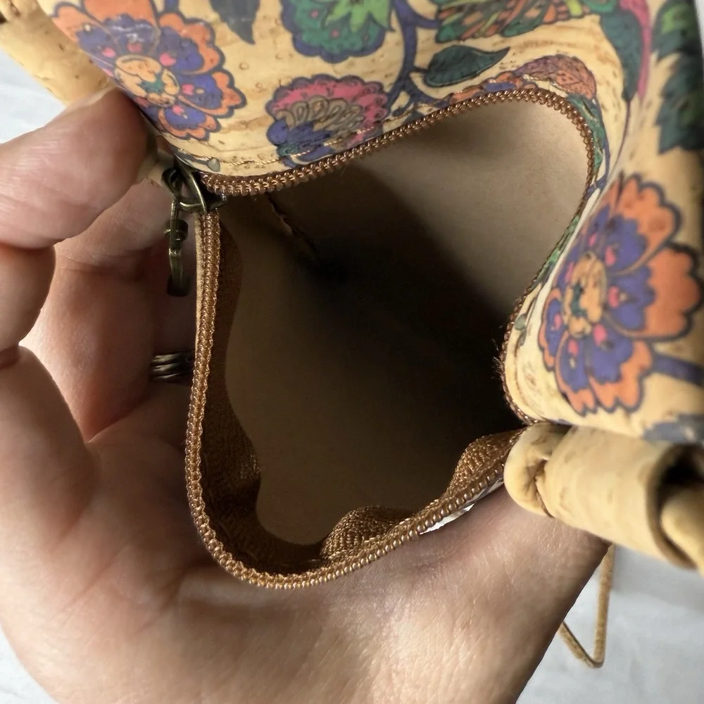 SK Cork Mini Floral Crossbody Purse Flowers Boho Zip Travel Lightweight Festival